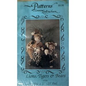 Lions Tigers And Bears Doll Pattern 21-23" P2230 UNCUT Fur Romper Toddler Reborn